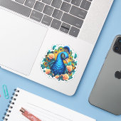 Sticker Peacock Avec Roses Peach (Ordinateur portable avec iPhone)