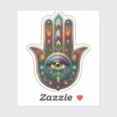 Sticker Peacock Colors Hamsa w/ Gold Third Eye (Feuille)