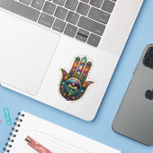Sticker Peacock Colors Hamsa w/ Gold Third Eye (Ordinateur portable avec iPhone)