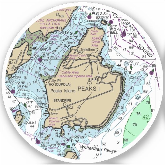 Sticker Peaks Island ME Nautical Chart (Devant)