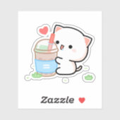 Sticker pêche au chat mochi et goma (Feuille)