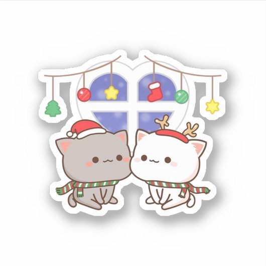 Sticker Pêche Et Goma Mochi Chat, Joyeux Noël (Devant)