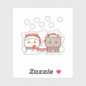 Sticker Pêche Et Goma Mochi Chat, Joyeux Noël (Feuille)