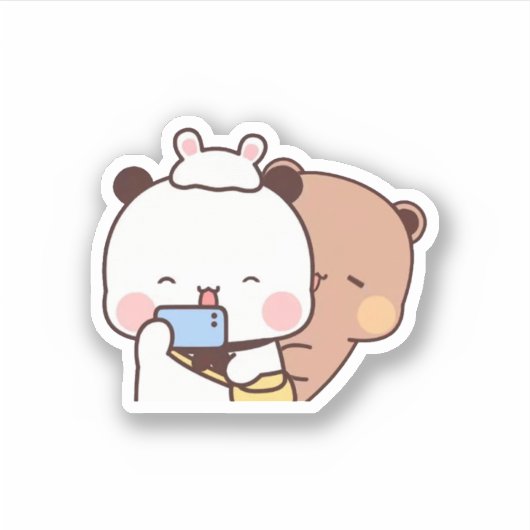 Sticker Pêche Et Goma Mochi Ours Couple Selfie (Devant)