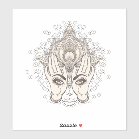 Sticker Pêche & Or Boho Lotus Flower Beauté (Feuille)