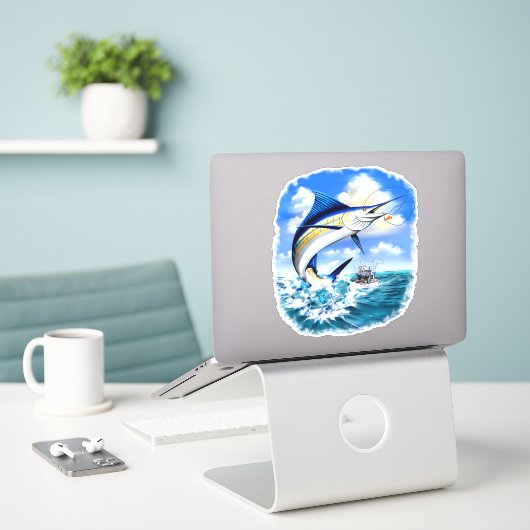 Sticker Pêche sportive de marlin en Océan (Ordinateur portable sur le bureau)