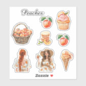 Sticker Pêches dans un panier (Feuille)