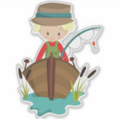 Sticker Pêcheur, Pêcheur, Bâton de pêche, Cheveux blond (Devant)
