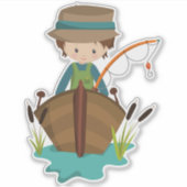 Sticker Pêcheur, Pêcheur, Bâton de pêche, Cheveux Brown (Devant)