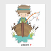 Sticker Pêcheur, Pêcheur, Bâton de pêche, Cheveux Brown (Feuille)