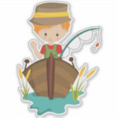 Sticker Pêcheur, Pêcheur, Bâton De Pêche, Cheveux Orange (Devant)