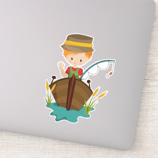 Sticker Pêcheur, Pêcheur, Bâton De Pêche, Cheveux Orange (Détail)