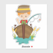 Sticker Pêcheur, Pêcheur, Bâton De Pêche, Cheveux Orange (Feuille)