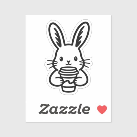 Sticker Peeking Bunny with Coffee Cup (Feuille)