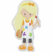 Sticker Peintre, Peintre Artiste, Mignonne Fille, Cheveux (Devant)