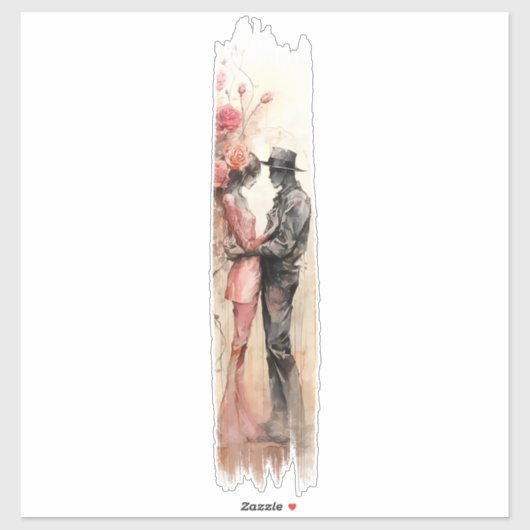 Sticker Peinture à brosse d'Embrassage romantique (Feuille)