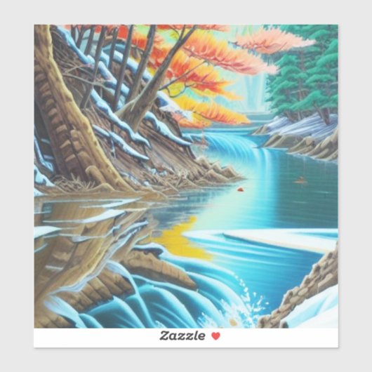 Sticker Peinture à l'huile de la nature canadienne paysage (Feuille)