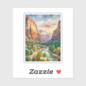 Sticker Peinture aquarelle du parc national Zion (Feuille)