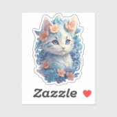 Sticker Peinture d'aquarelle de chat mignonne avec éclabou (Feuille)