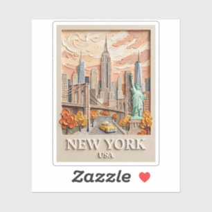 Sticker Peinture de la skyline texturée 3D vintage de la v