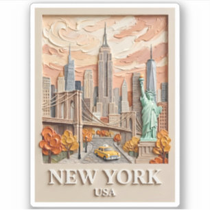 Sticker Peinture de la skyline texturée 3D vintage de la v