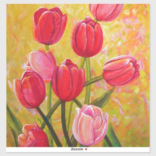 Sticker Peinture de tulipes roses et rouges (Feuille)
