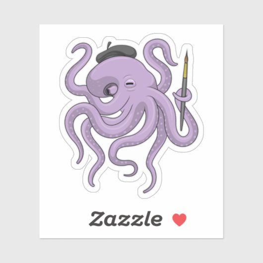 Sticker Peinture Octopus Peinture brosse (Feuille)