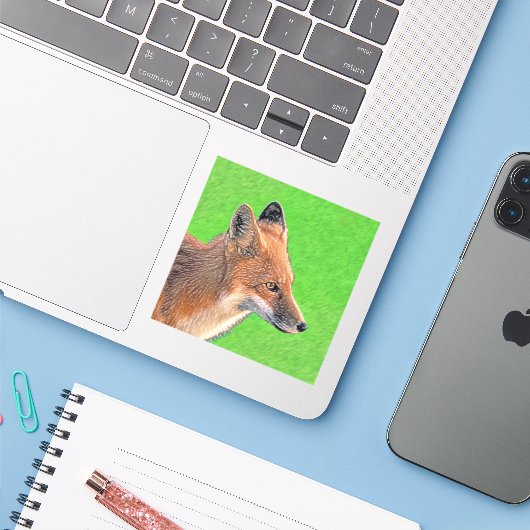 Sticker Peinture Red Fox - Art original de la faune (Ordinateur portable avec iPhone)