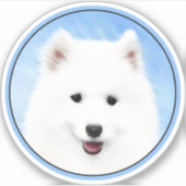Sticker Peinture Samoyed Puppy - Jolie Art Original Chien (Devant)