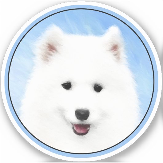 Sticker Peinture Samoyed Puppy - Jolie Art Original Chien (Devant)
