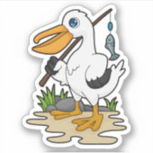 Sticker Pélican comme pêcheur avec la baguette de pêche et (Devant)