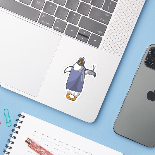 Sticker Penguin coiffeur avec ciseaux (Ordinateur portable avec iPhone)