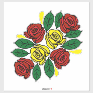 Sticker Péniche d'art populaire aux roses rouges et jaunes