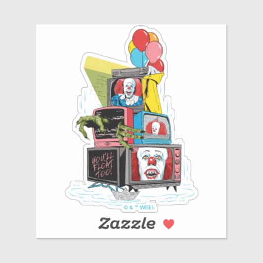 Sticker Pennywise TV Stack classique - vous flotterez trop (Feuille)