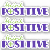 Sticker Pensez positif slogan texte vert bleu plus (Devant)