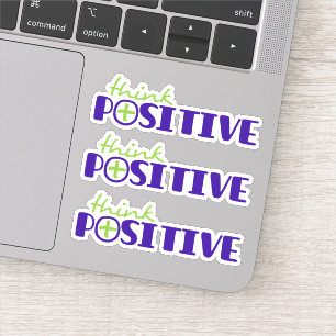 Sticker Pensez positif slogan texte vert bleu plus