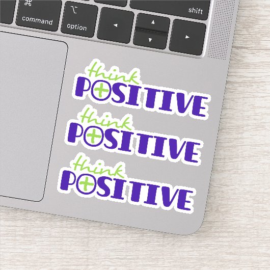 Sticker Pensez positif slogan texte vert bleu plus (Détail)