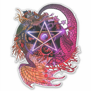 Sticker pentacle de style Art nouveau Dragon
