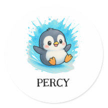 Sticker Percy Penguin - Étiquette de nom animal mi