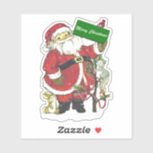 Sticker Père Noël Animaux Petit Arbre Neige Joyeux Noël (Feuille)