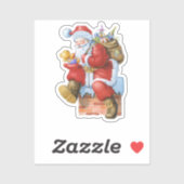 Sticker Père Noël avec cadeaux coupés (Feuille)