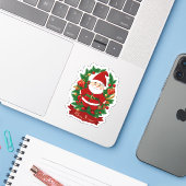Sticker Père Noël avec des branches de sapin - (Ordinateur portable avec iPhone)
