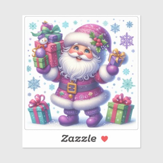 Sticker Père Noël célèbre Noël avec des cadeaux (Feuille)