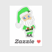 Sticker Père Noël chibi en costume vert (Feuille)