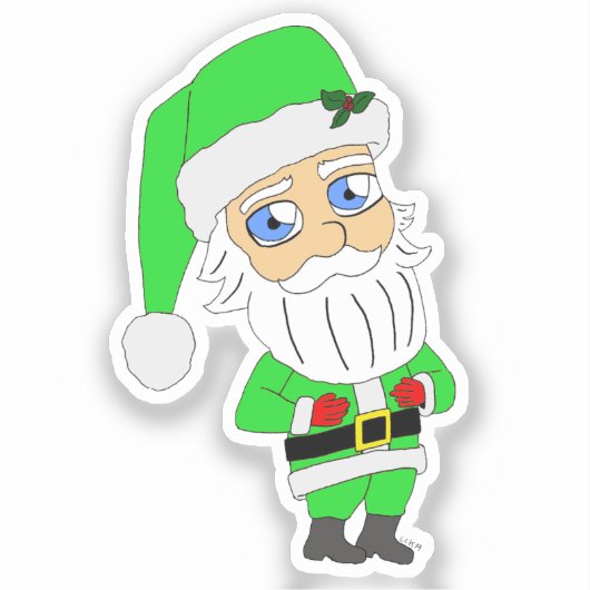 Sticker Père Noël chibi en costume vert (Recto)