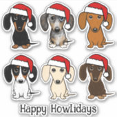 Sticker Père Noël Dachshunds mignon Chiens Wiener Noël (Devant)