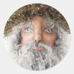 Sticker Père Noël d'art populaire primitif ~ Carte