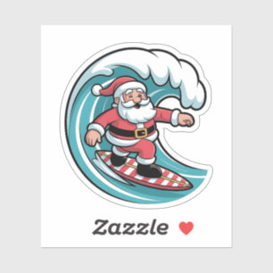 Sticker Père Noël en surf Noël Surfeur Vacances Plage