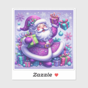 Sticker Père Noël en violet entouré de cadeaux