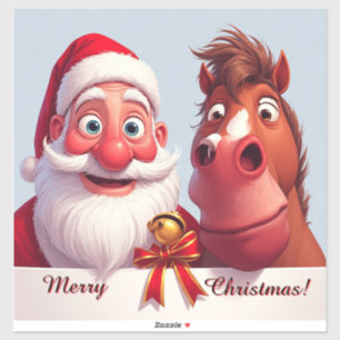 Sticker Père Noël et cheval partageant la joie festive